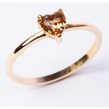 Fasek Gold Tektaş Altın Yüzük - 14 Ayar Altın 0.60 Karat Zultanit Taşlı Kalp Tek Taş Evlilik Teklifi Yüzüğü