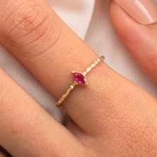 Fasek Gold Tektaş Altın Yüzük - 14 Ayar Altın Markiz Ruby Taşlı Minimal Tek Taş Yüzük