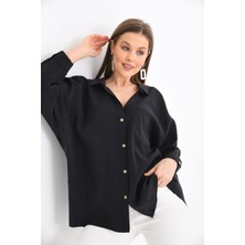 Kadın Uzun Kollu Oversize %100 Pamuk Basic Gömlek