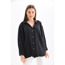 Kadın Uzun Kollu Oversize %100 Pamuk Basic Gömlek
