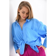 Kadın Uzun Kollu Oversize %100 Pamuk Basic Gömlek