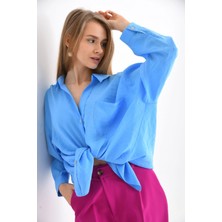 Kadın Uzun Kollu Oversize %100 Pamuk Basic Gömlek