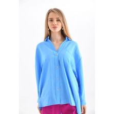 Kadın Uzun Kollu Oversize %100 Pamuk Basic Gömlek