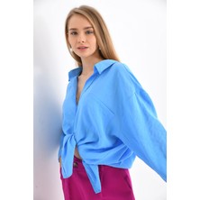 Kadın Uzun Kollu Oversize %100 Pamuk Basic Gömlek