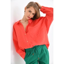 Kadın Uzun Kollu Oversize %100 Pamuk Basic Gömlek