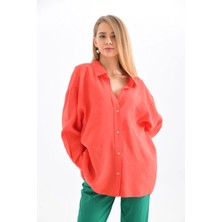 Kadın Uzun Kollu Oversize %100 Pamuk Basic Gömlek