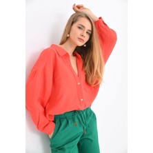Kadın Uzun Kollu Oversize %100 Pamuk Basic Gömlek