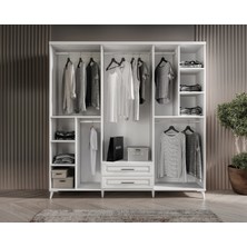 GuneyStore Ücretsiz Montaj - %100 MDF Gözde 6 Kapaklı Aynalı Beyaz Gardırop - MDF Dolap - Elbise Dolabı