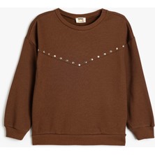 Koton Zımba Detaylı Sweatshirt Uzun Kollu Bisiklet Yaka Şardonlu