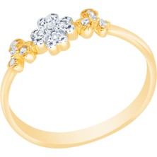 Diamond Line-Gülaylar 14 Ayar Sarı-Beyaz Altın Çiçek Yüzük