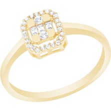 Diamond Line-Gülaylar 14 Ayar Sarı Altın Baget Yüzük