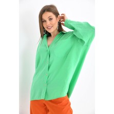 Parkkaron Kadın Uzun Kollu Oversize  Pamuk Basic Gömlek