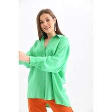 Parkkaron Kadın Uzun Kollu Oversize  Pamuk Basic Gömlek