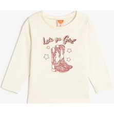 Koton T-Shirt Uzun Kollu Baskı Detaylı Bisiklet Yaka Pamuklu