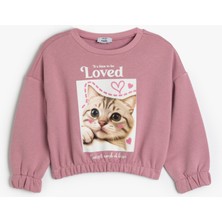 Koton Sweatshirt Bisiklet Yaka Kedi Baskılı Uzun Kollu