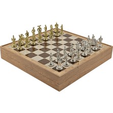 Orta Boy Metal Ispanyol Satranç Takımı Parlak ve Rustik Desenli Sandıklı Mdf TAHTASI(36X36X6 Cm.)