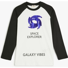 Koton Tişört Baskı Detaylı Uzun Kollu Bisiklet Yaka Pamuklu