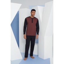 Kly 9132 Büyük Beden Erkek Düğmeli Uzun Kol Pijama Takım