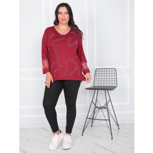 Kadın Büyük Beden Geniş Kalıp Taşlı Triko Görünümlü BLUZ-BGB58