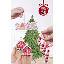 Pekshop Yılbaşı Ağaç Süsleme Seti Karlı Ev, Baston Şeker Ve 2025 Yılbaşı Süs Ağaç Süsleme Seti Lüks 5li Paket