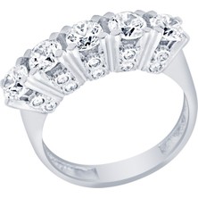 Diamond Line-Gülaylar 14 Ayar Beyaz Altın Beştaş Yüzük