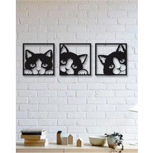 Öykü Dekor Ahşap Kedi Duvar Panosu 3lü Set CAT3SET 25X25