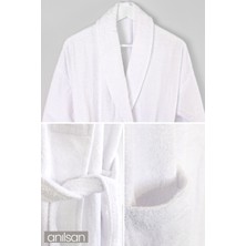 Beyaz Bornoz - %100 Pamuk - Şal Yaka Otel Bornozu, Spa Için Ideal, Günlük Kullanıma Uygun