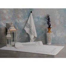 Leydi Home Balıksırtı Gümüş Nakış Banyo Paspası 3 Parça