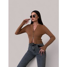 Fermuarlı Bisiklet Yaka Uzun Kollu Hırka