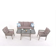 Divona Home Polo Modern Rattan Bahçe Balkon Oturma Grubu (3+1+1+MASA) Gri