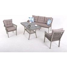 Divona Home Polo Modern Rattan Bahçe Balkon Oturma Grubu (3+1+1+MASA) Gri