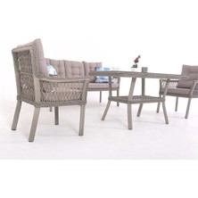 Divona Home Polo Modern Rattan Bahçe Balkon Oturma Grubu (3+1+1+MASA) Gri