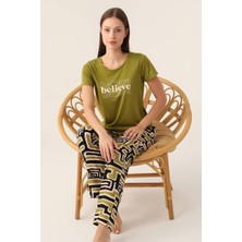 Pierre Cardin Kadın Açık Yaka Kısa Kollu Desenli Pijama Takım