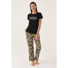 Pierre Cardin Kadın Açık Yaka Kısa Kollu Desenli Pijama Takım