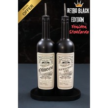 TheBRo Black Edition Ahşap Stantlı Zeytinyağı Şişesi ve Sıvıyağ Şişesi Set