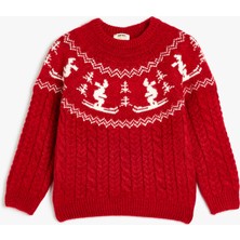 Koton Triko Kazak Kayak Desenli Uzun Kollu Yuvarlak Yaka