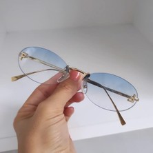 Ayel Glasses Taşlı Oval Kadın Güneş Gözlüğü Mavi