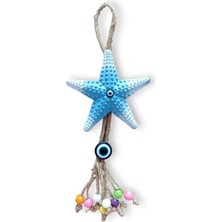 Mavi Deniz Yıldızı Figürlü Nazar Boncuklu Jüt Ipli Teras Bahçe Balkon Duvar Süsü