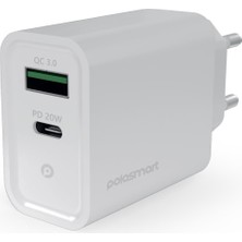 Polosmart PBS117 Ouick Şarj 3.0 Pd Çıkış 20W Adaptör Duvar Şarjı Beyaz