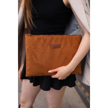 Bahels Camel Süet Kadın Portföy & Clutch Çanta Orta Boy Günlük Kullanım için Şık Tasarım