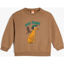 Koton Sweatshirt Bisiklet Yaka Köpek Baskılı Uzun Kollu Pamuklu