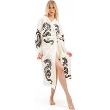 Elif Towels Ejderha Desenli Ekru Renk Kimono Kaftan