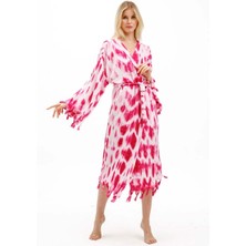 Elif Towels Batik Boyama Beyaz Üstü Renkli Desen Kimono Kaftan