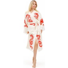 Elif Towels Ejderha Desenli Ekru Renk Kimono Kaftan