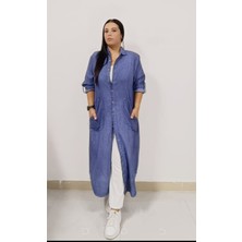 Akşen Giyim Büyük Beden Tesettüre Uygun % 100 Yıkamalı Pamuk Kumaş 120 cm Boyda Boydan Düğmeli Elbise/kap/ferace