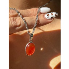 Pure Gem Akik Doğal Taş Kolye Damla Model Gümüş Kaplama