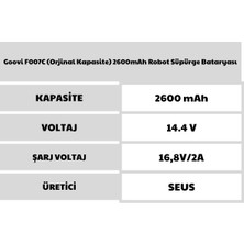 Evtek Goovi F007C  2600MAH Robot Süpürge Bataryası