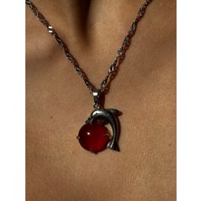 Pure Gem Akik Doğal Taş Kolye Yunus Model Gümüş Kaplama