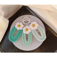 İnci Mode Papatya Çiçek Turkuaz Su Yeşili Açık Su Yeşili 3 Lü Kombin Çıtçıt Toka Seti,el Örgüsü Toka Turkuaz Tek Ebat