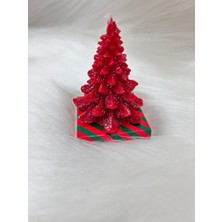 Kidspartim Yılbaşı Simli Çam Ağacı Mum Kırmızı 10 cm